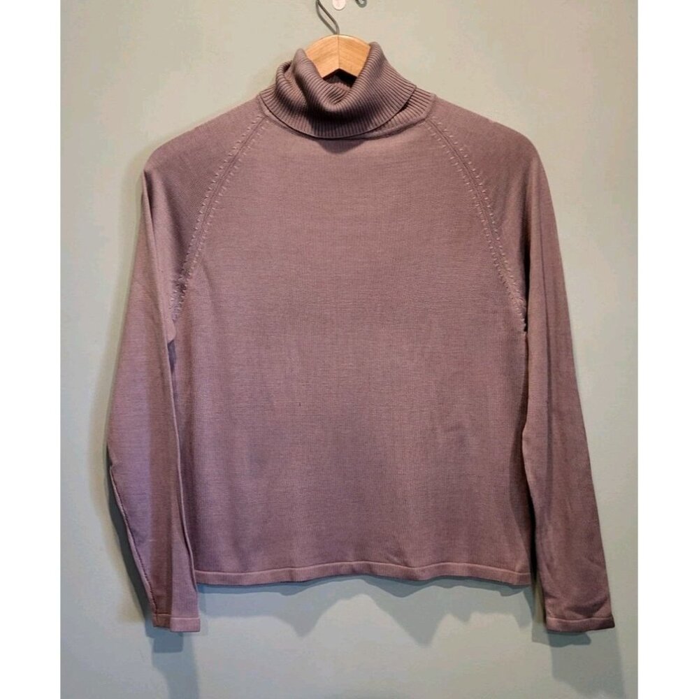 Vtg Kevo Collection Gray 100% Silk Knit Turtleneck Office Sz S